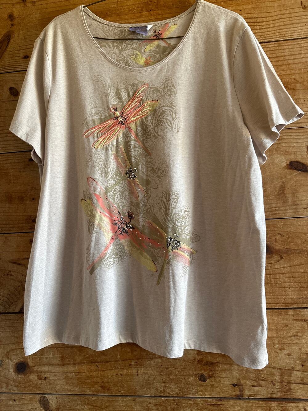 Laura Scott Dragonfly Embroidered Graphic Design Short Sleeve
